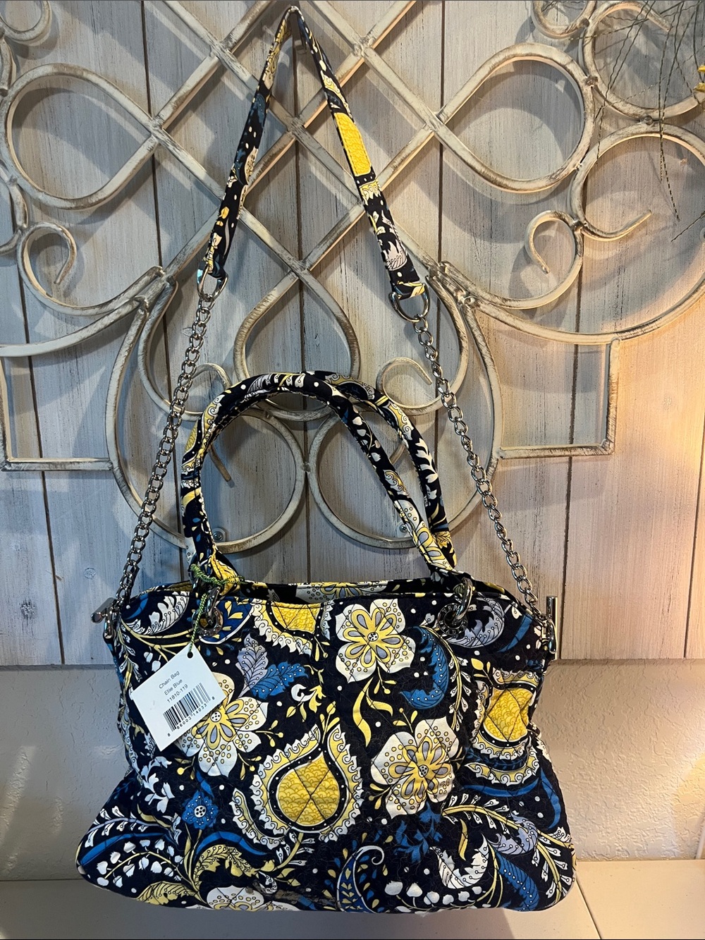 Vera Bradley Navy, Yellow & White Quilted Paisley Shoulder Bag NWT